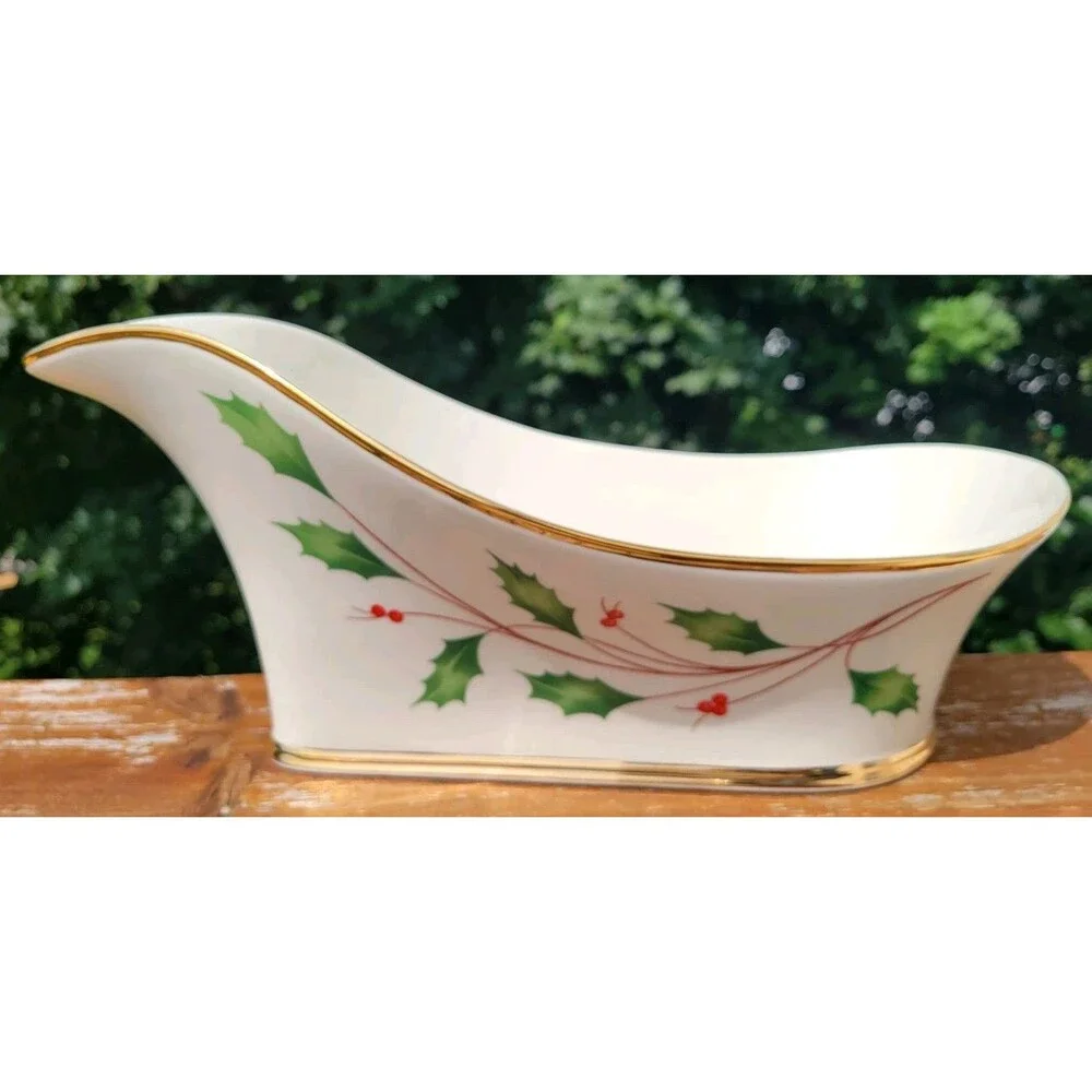 Lenox Winter Greetings Wine / Champagne Caddy Red Berries Holly Gold Trim EXC